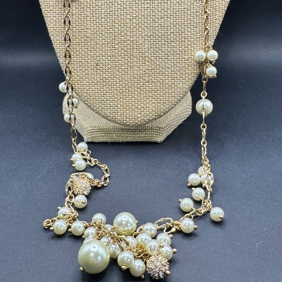 J. Crew Jewelry - J Crew Pearl and Rhinestone Bauble Necklace Gold Tone